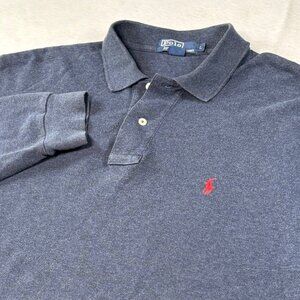 Polo Ralph Lauren Polo Shirt Mens Large Navy Blue Solid Performance Long Sleeve